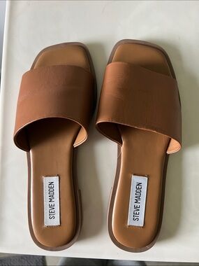 Steve Madden Brown Leather Slide Mules
